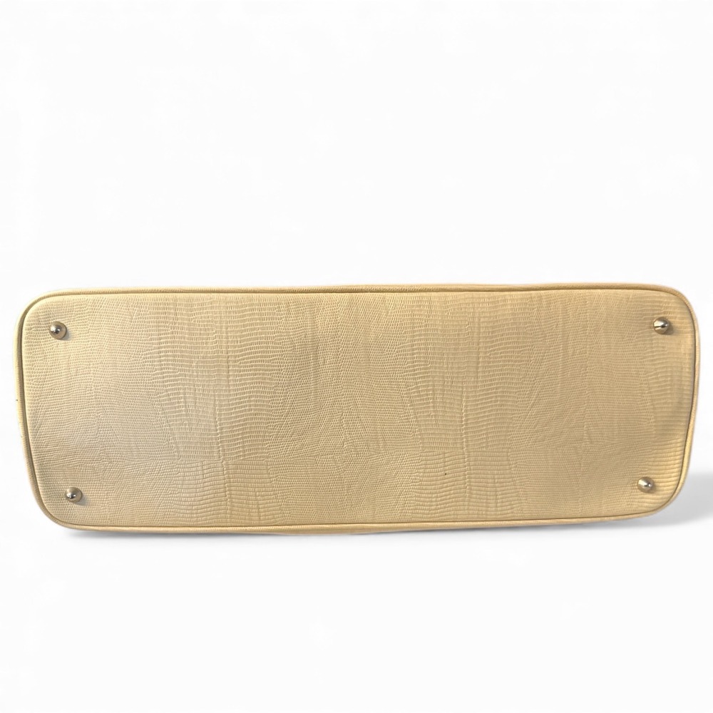 FOXEY Boutique Made in Italy Leather Lizard‎ Embossed Tote Handbag Purse Cream - Picture 3 of 6